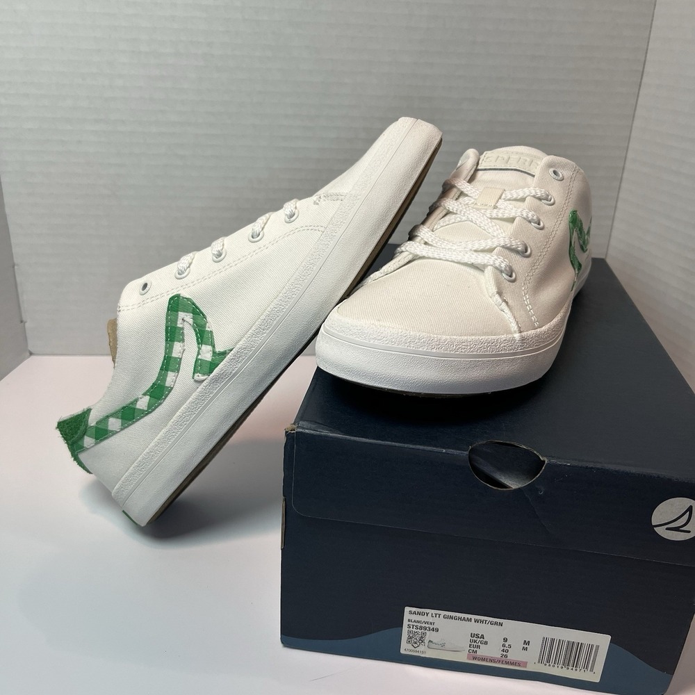Sperry Sandy LTT Gingham White Green Sneakers Womens 9 STS89349 Canvas Shoes